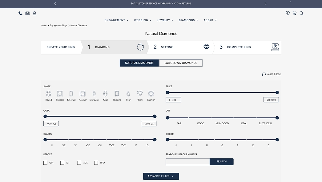 Basic diamond filters in diamond search Basic diamond filters in diamond search