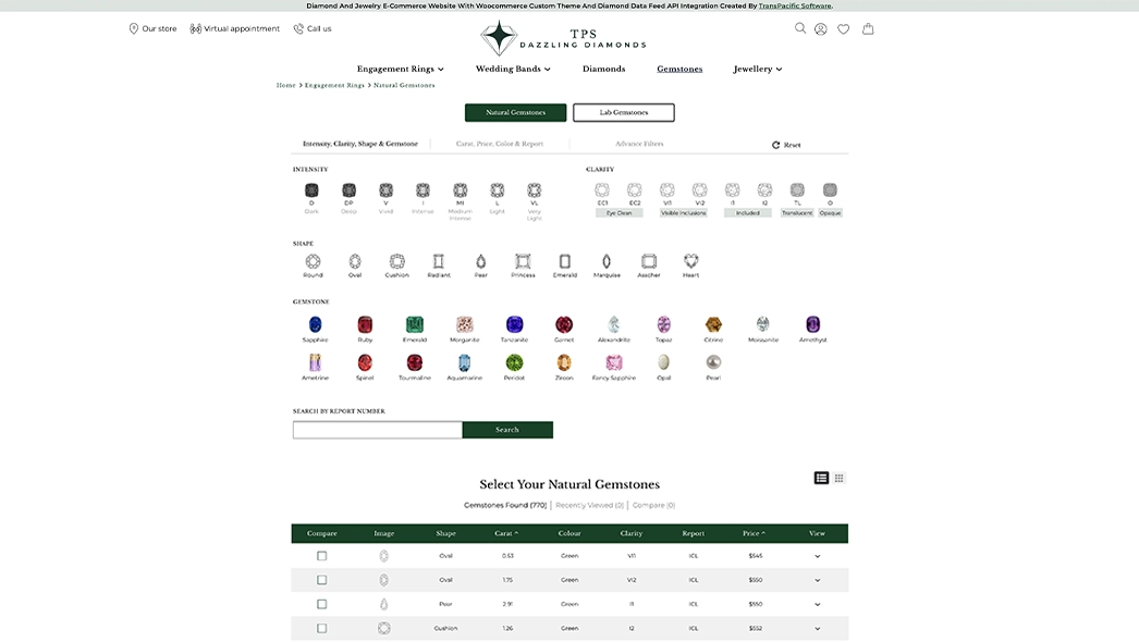 Gemstone search page Gemstone search page