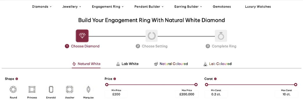 Multi-Tab Interface for a Variety of Diamonds including Natural diamond Lab diamonds Multi Tab Interface for a Variety of Diamonds including Natural diamond Lab diamonds