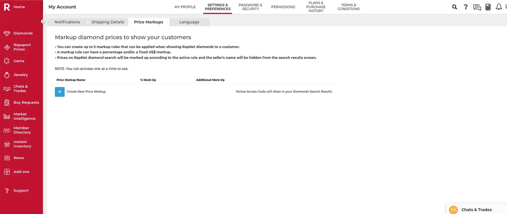 Adding markup from my account section Adding markup from my account section