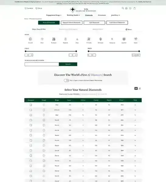 Shopify Integrated with Rapnet IDEX Diamond data