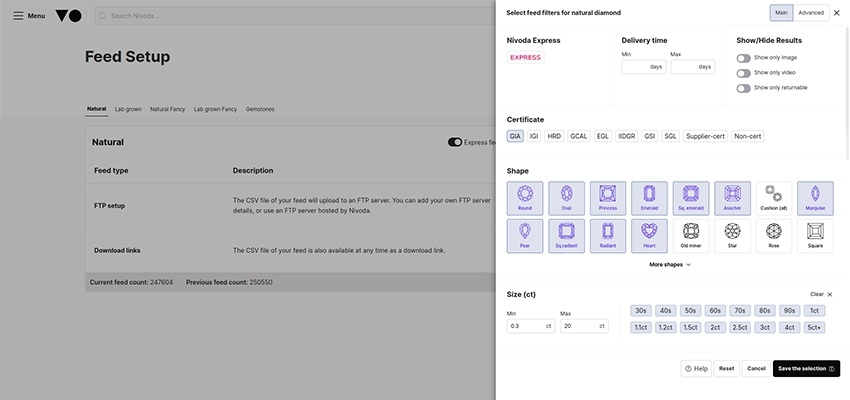 Feed setup filters