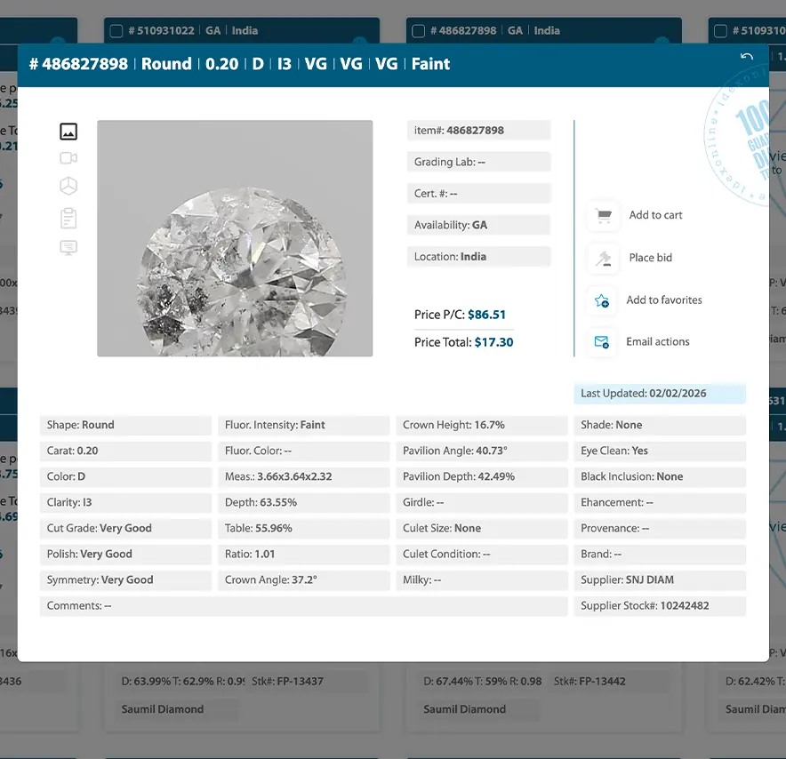 diamond data available via IDEX Feeds