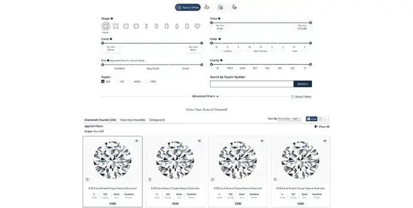 Loose diamond search — results grid