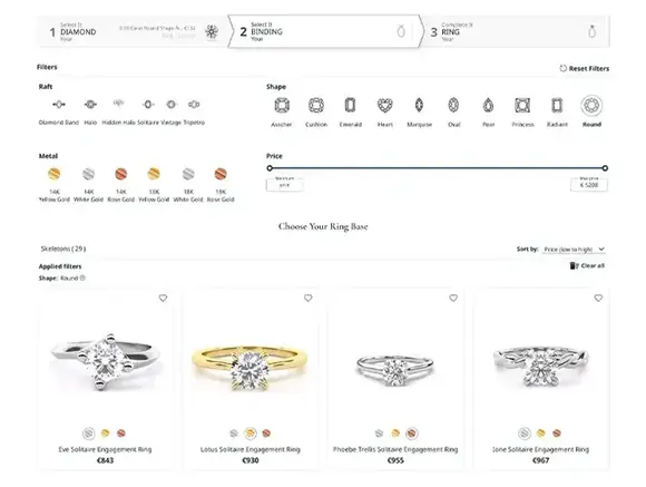 Ring builder — step 2, setting selection